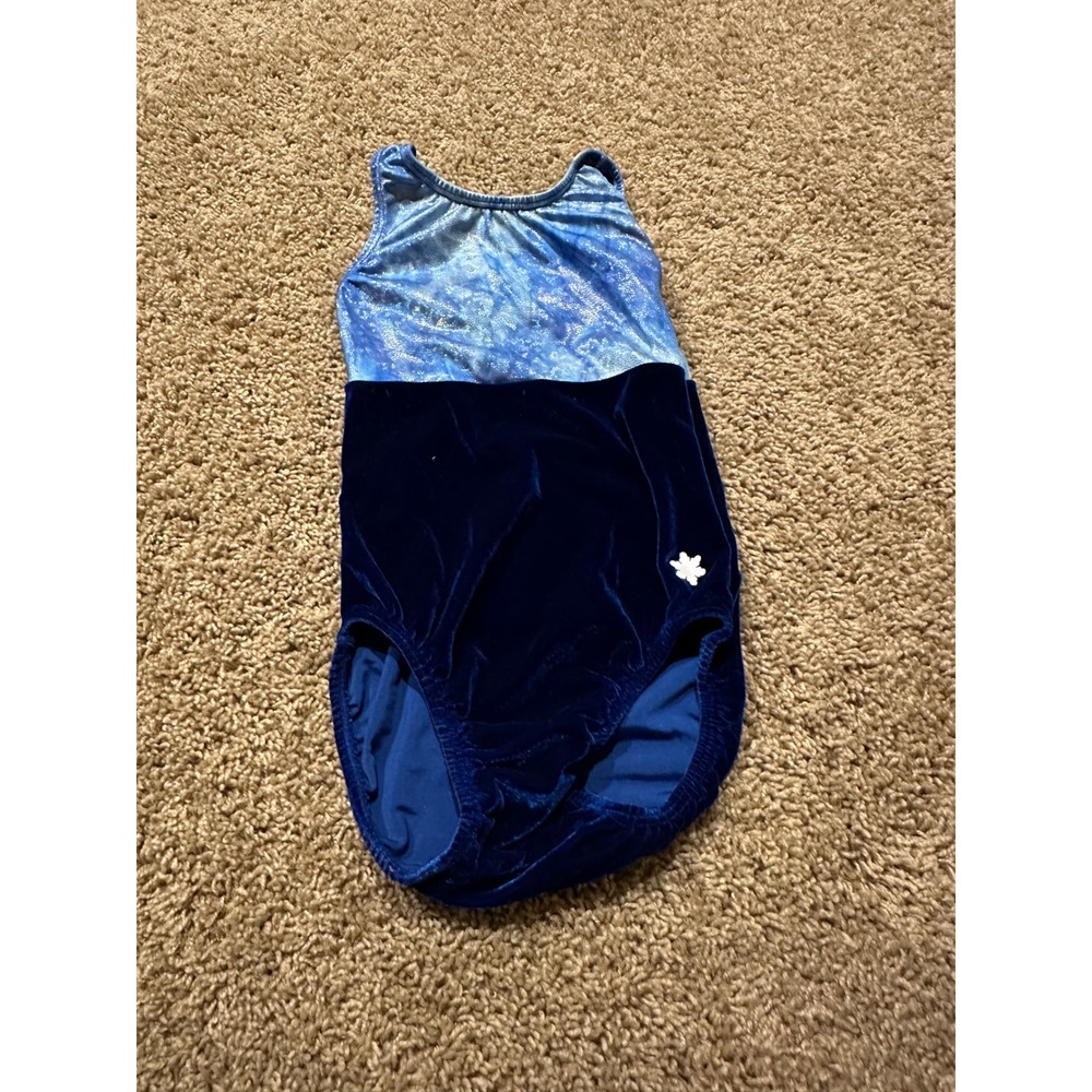 Snowflake Designs Blue Velvet Metallic Gymnastics Leotard Girls Large L Ice